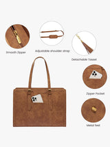 2Pcs Vintage Leather Laptop Tote, 15.6" 17.3"