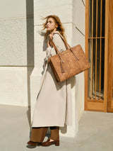 Vintage Embossed Leather Laptop Tote, 15.6" 17.3"