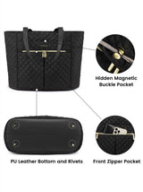 2Pcs Diamond Quilted Tote Bag, 15.6" 17"