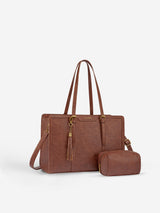 Vintage Embossed Leather Laptop Tote, 15.6" 17.3"
