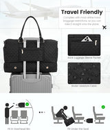 LOVEVOOK Travel Duffle Bag for Women, Weekender Overnight Bag with Shoe Compartment, Carry on Bag with Toiletry Bag, Gym Duffel Bag with Wet Pocket, Hospital Bags for Labor and Delivery 3 Pcs Set