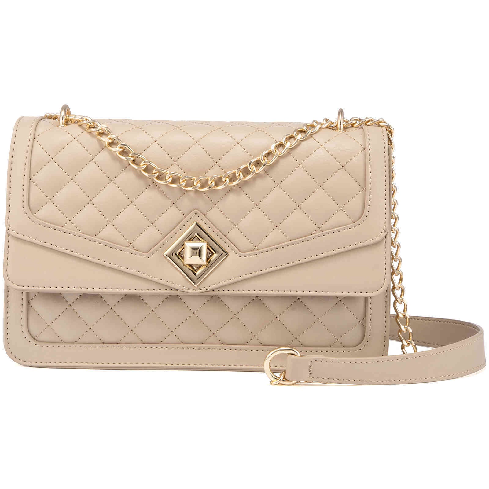 LOVEVOOK Quilted Crossbody Bag with Chain Sling Ivory