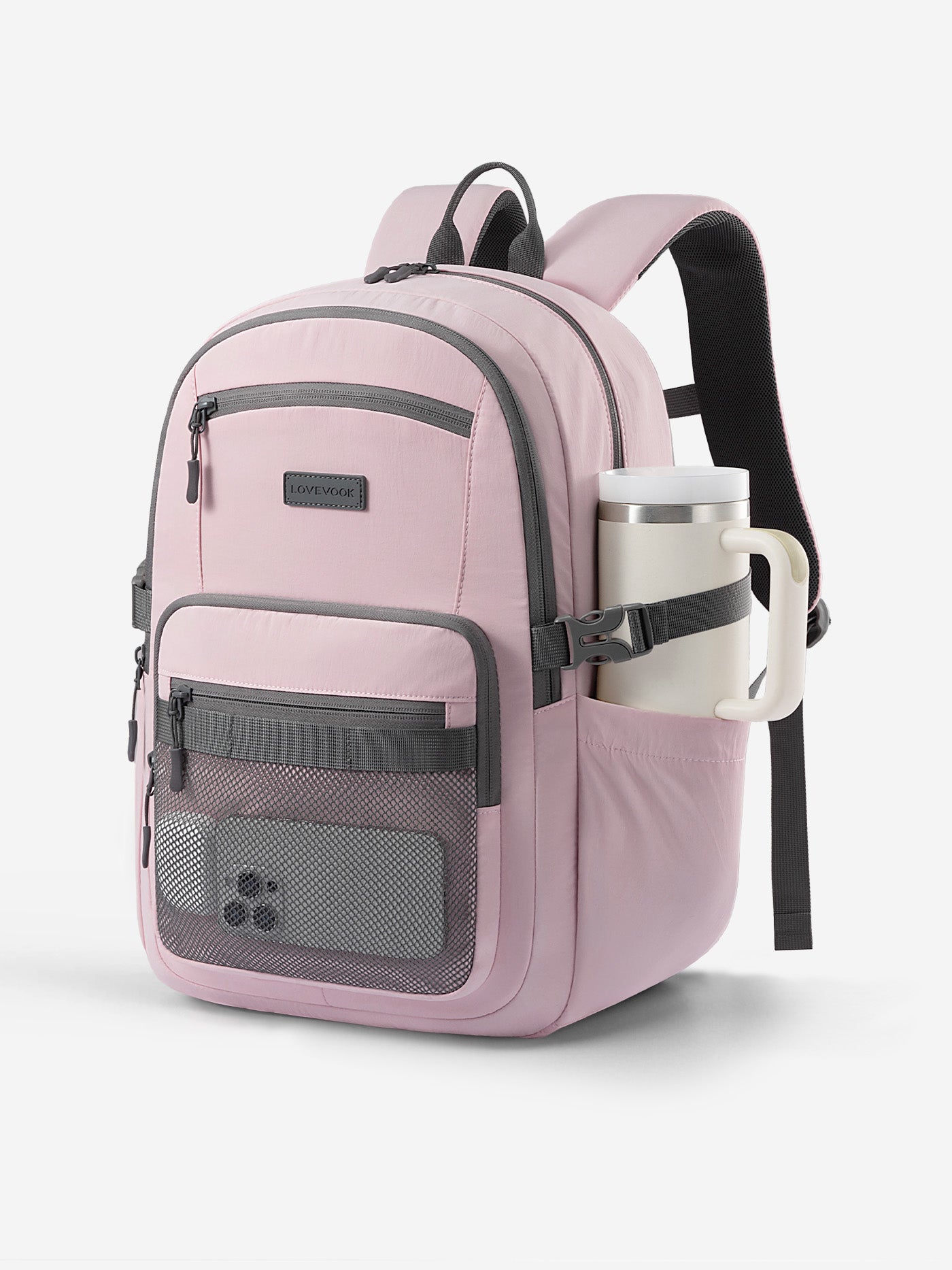 LOVEVOOK Laptop Backpack 15.6-17.3 Inch, 29L Polyester, Cup Holder, USB Port, 15.6 Inch / Pink