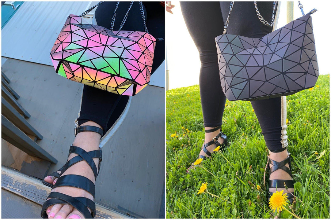Geometric Luminous Crossbody Bag with Chain Sling Reviewed by Raina Abesteh