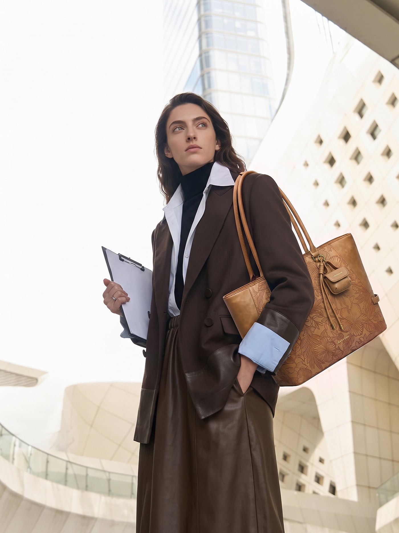The Anchor Collection Tote Bag, C0003, Brown Embossed