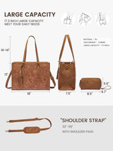 2Pcs Vintage Leather Laptop Tote, 15.6" 17.3"