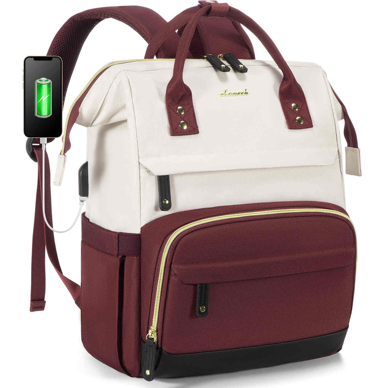 LOVEVOOK Laptop Backpack contrasting colors with leather accent, Fit 15.6/17 inch