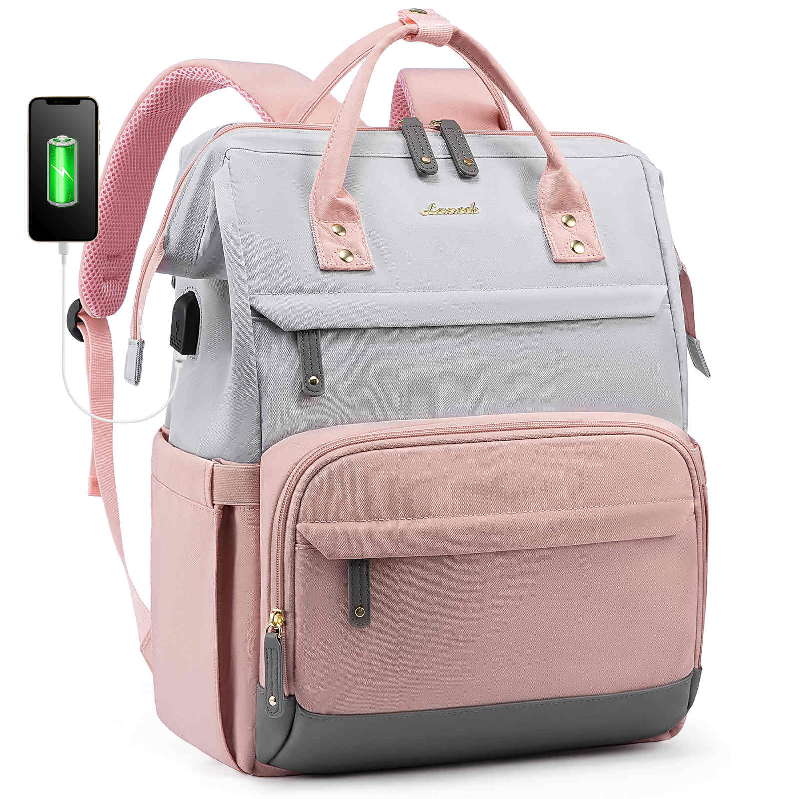 LOVEVOOK Laptop Backpack contrasting colors with leather accent, Fit 1