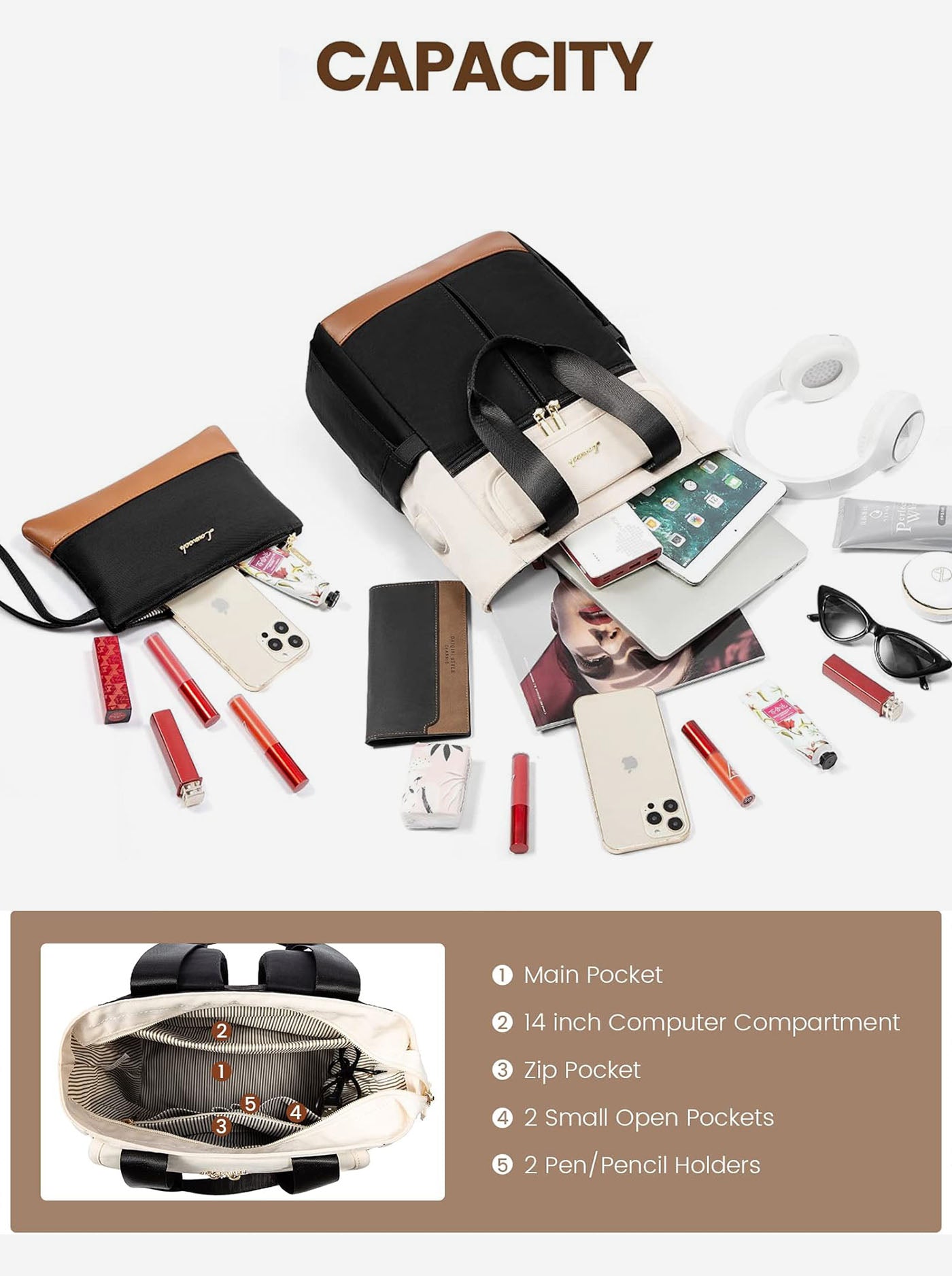 LOVEVOOK Choco Ⅰ School Backpack 14 Inch Laptop Compartment USB Port