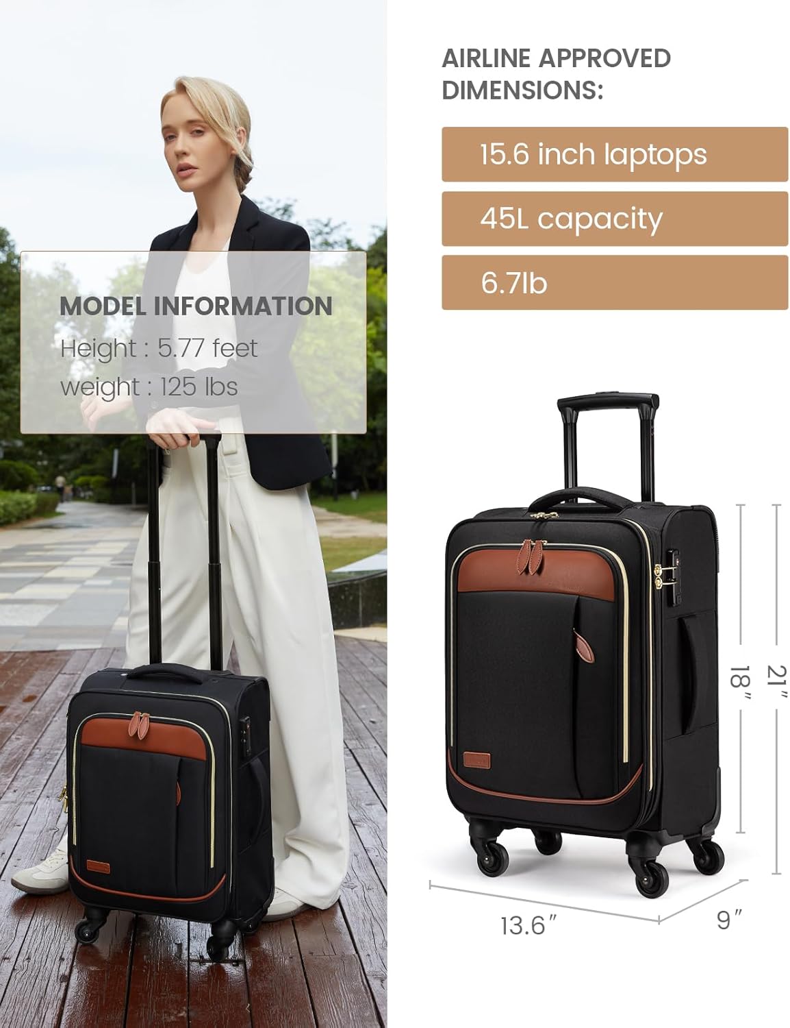 LOVEVOOK Carry-on Luggage 20 Inch with TSA Lock and Spinner Wheels