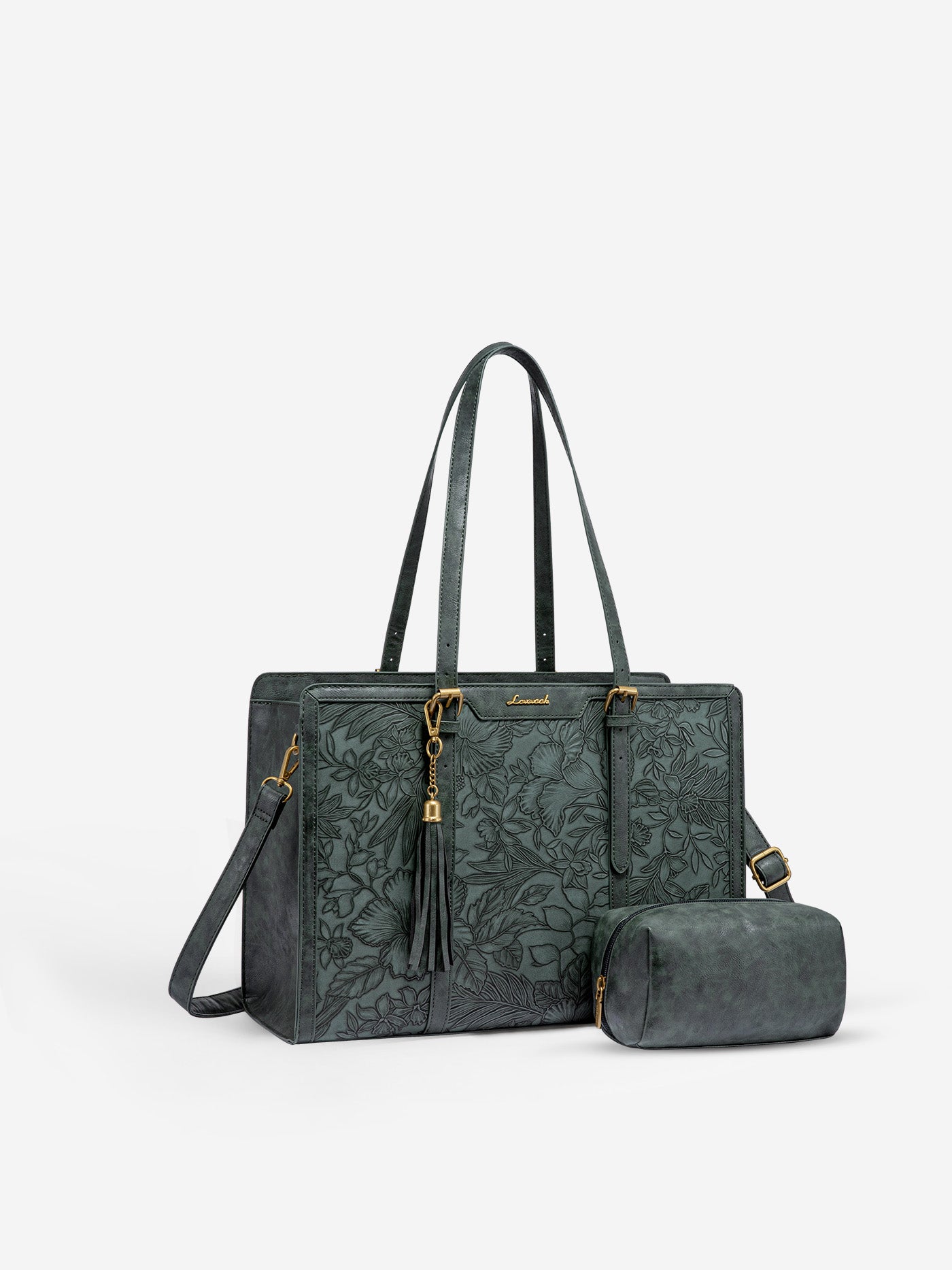 Vintage Embossed Leather Laptop Tote, 15.6" 17.3"