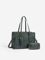 Vintage Embossed Leather Laptop Tote, 15.6" 17.3"