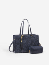 Vintage Embossed Leather Laptop Tote, 15.6" 17.3"