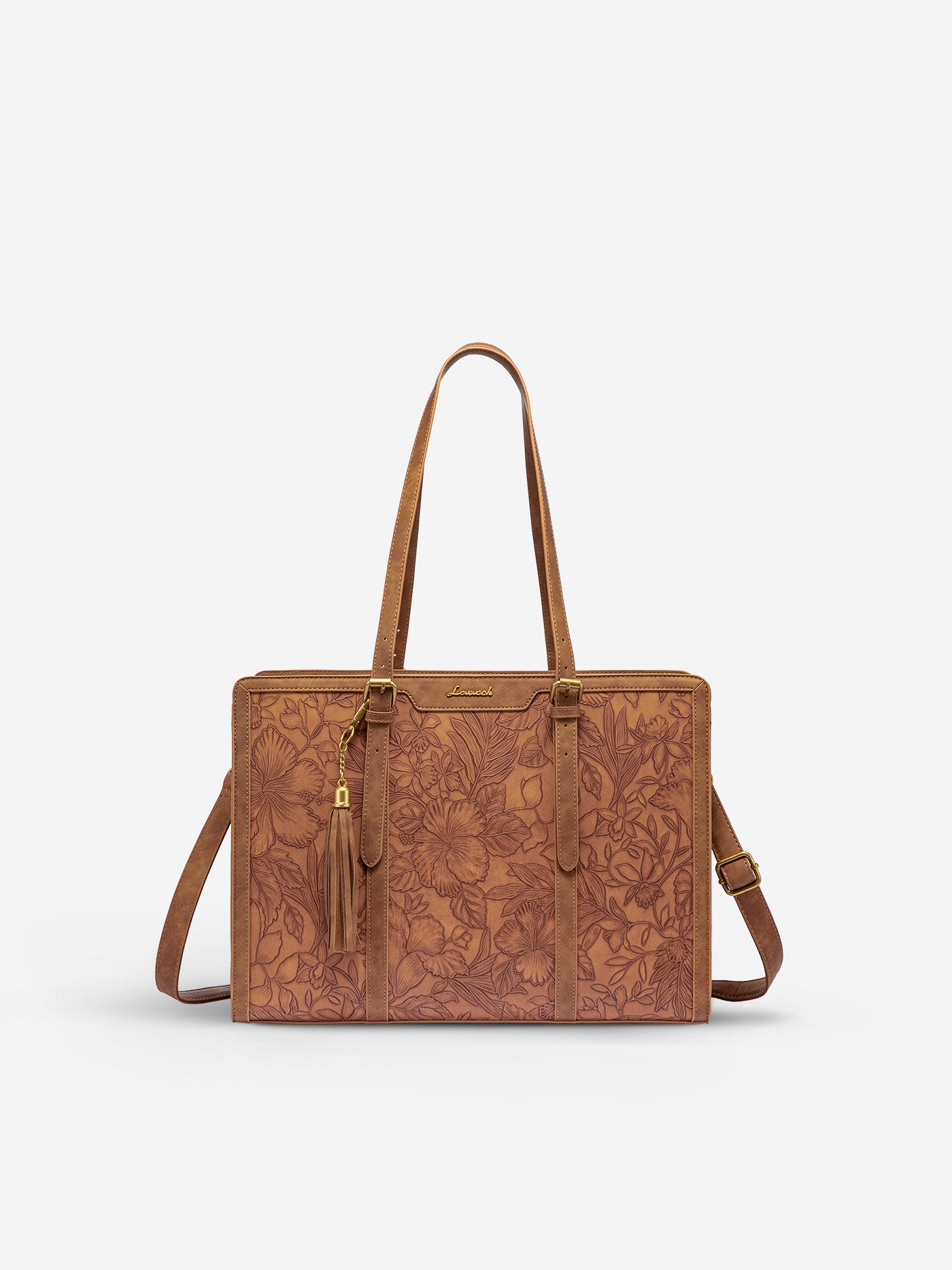 Vintage Embossed Leather Laptop Tote, 15.6" 17.3"