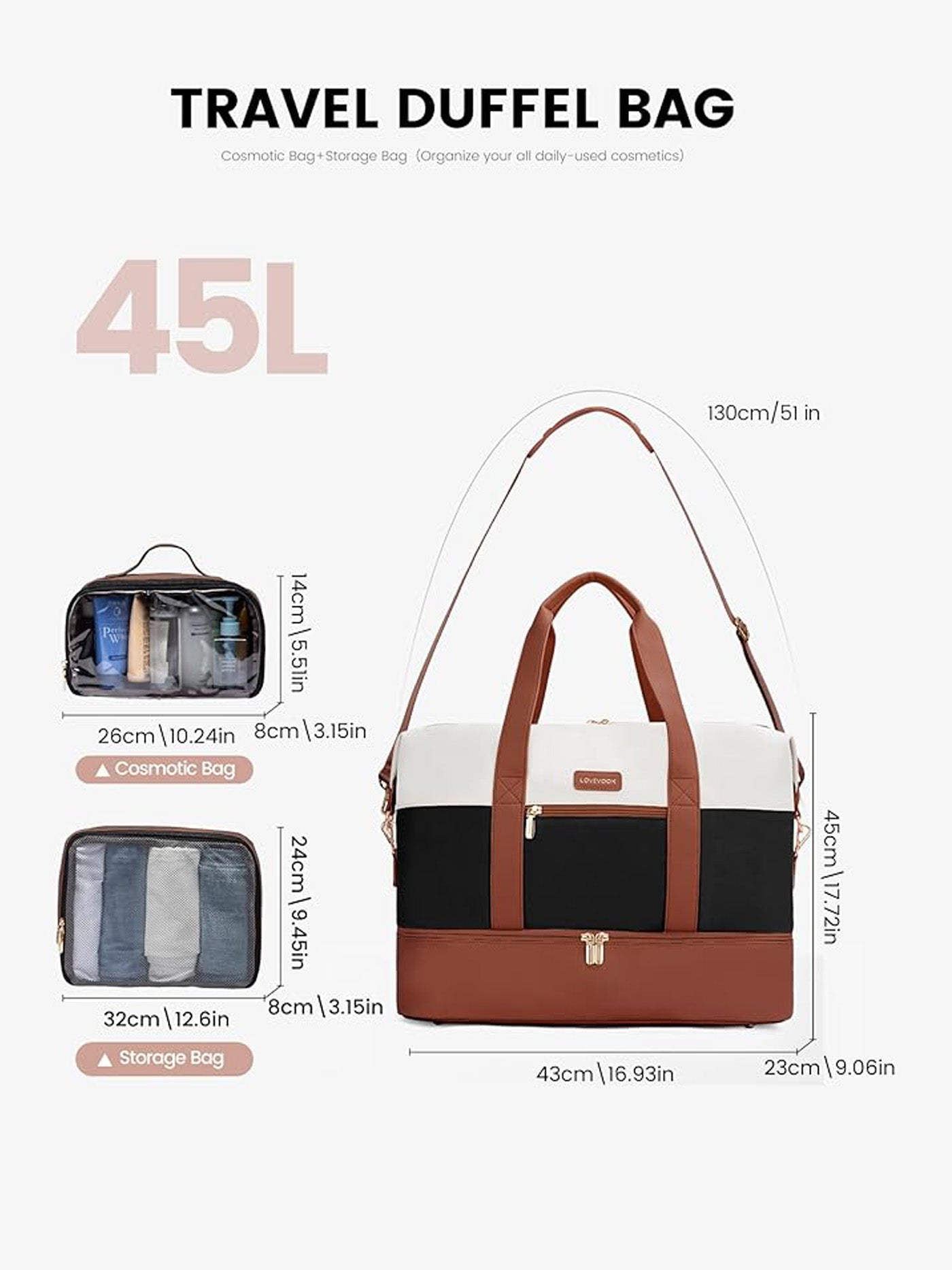 LOVEVOOK Duffel Bag Urban 3 45L or 56L with Waterproof Pocket and