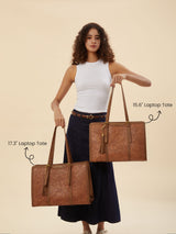 2Pcs Vintage Leather Laptop Tote, 15.6" 17.3"