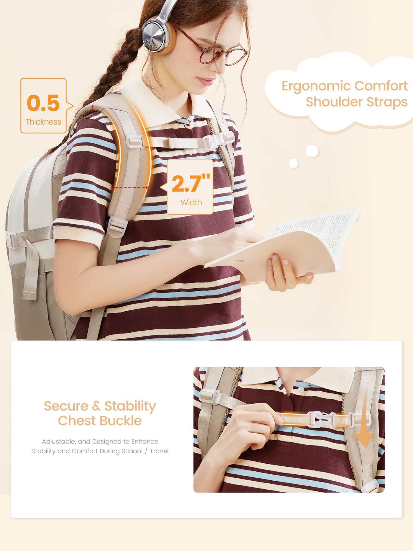 Cute School Backpack, 15.6", 5010