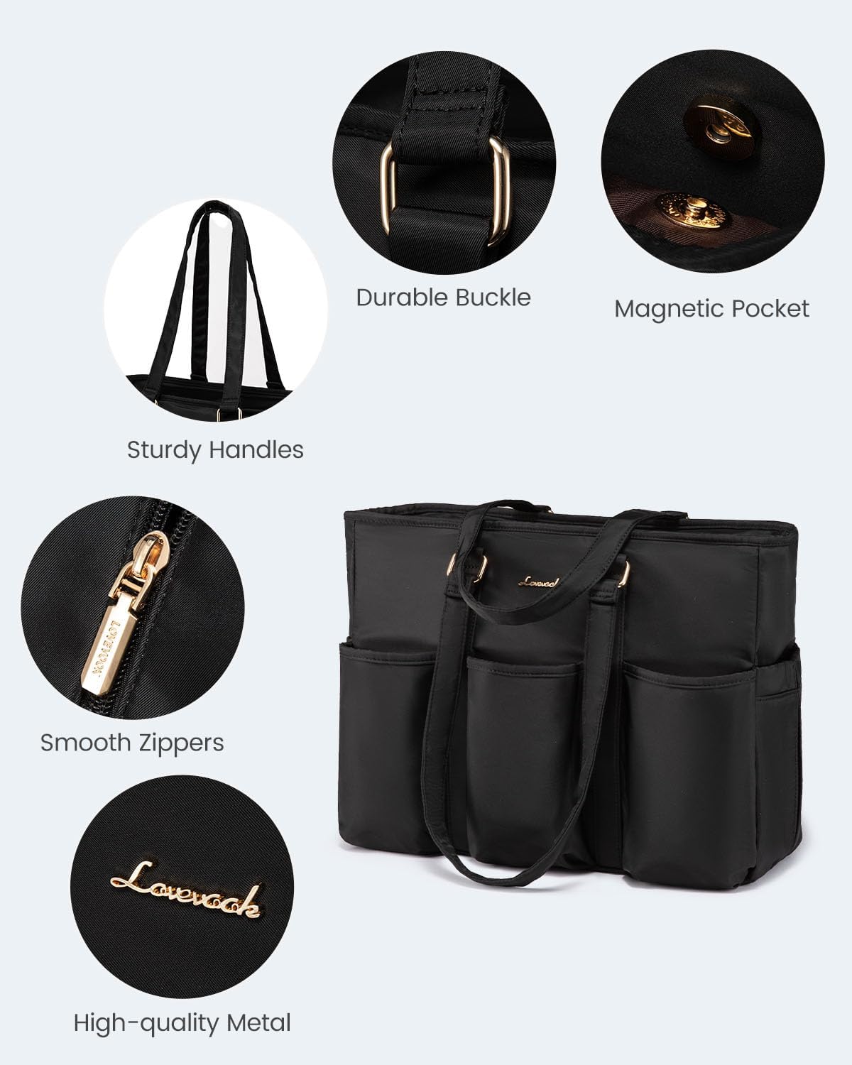 LOVEVOOK Multi-Pocket Laptop Tote & Shoulder Bag 15.6