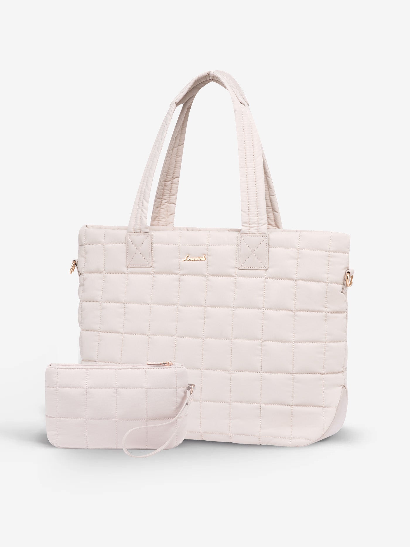 beige travel backpack handbag and purse 2pcs LOVEVOOK Laptop Tote & Shoulder Bag 15.6" 17" Lightweight Puffer with Padded Laptop Compartment, Beige / 15.6 Inch