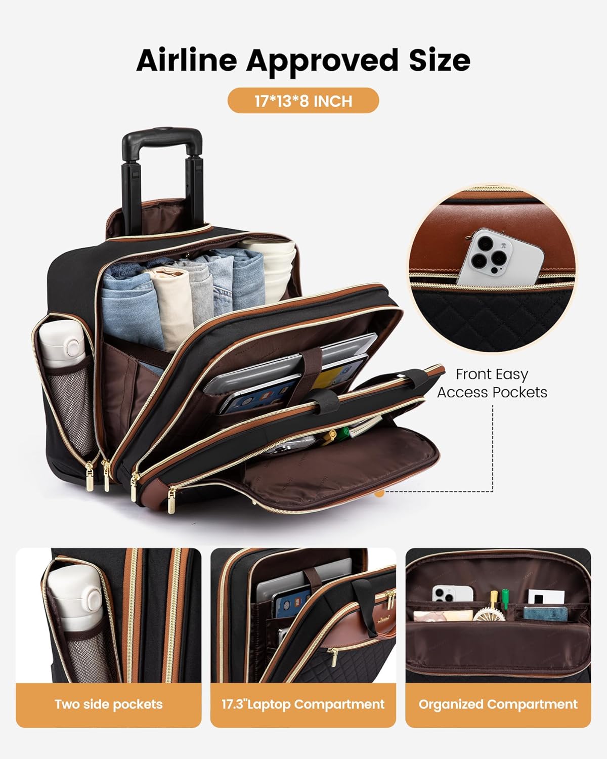 LOVEVOOK Rolling Laptop Bag 17.3" with TSA-Friendly 180 Opening and 30L  Capacity
