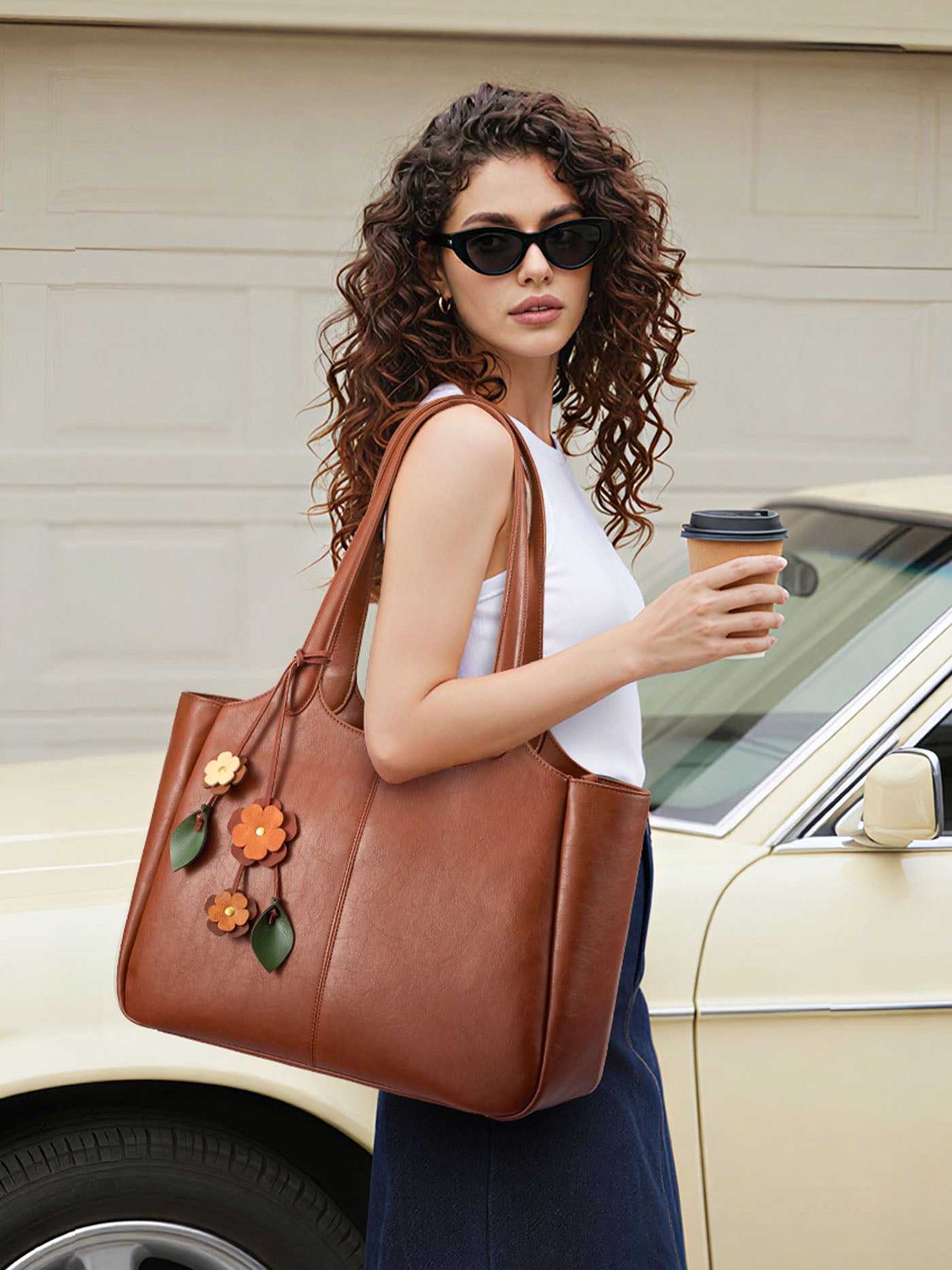 LOVEVOOK Vegan Leather Tote Bag 22L/25L, Fits 14