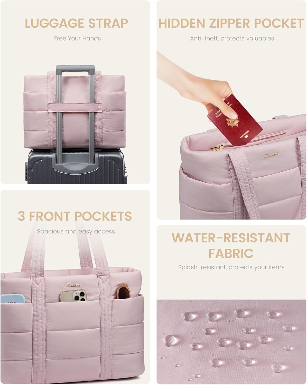 Large Puffer Work Tote Bag, 15.6" 17"