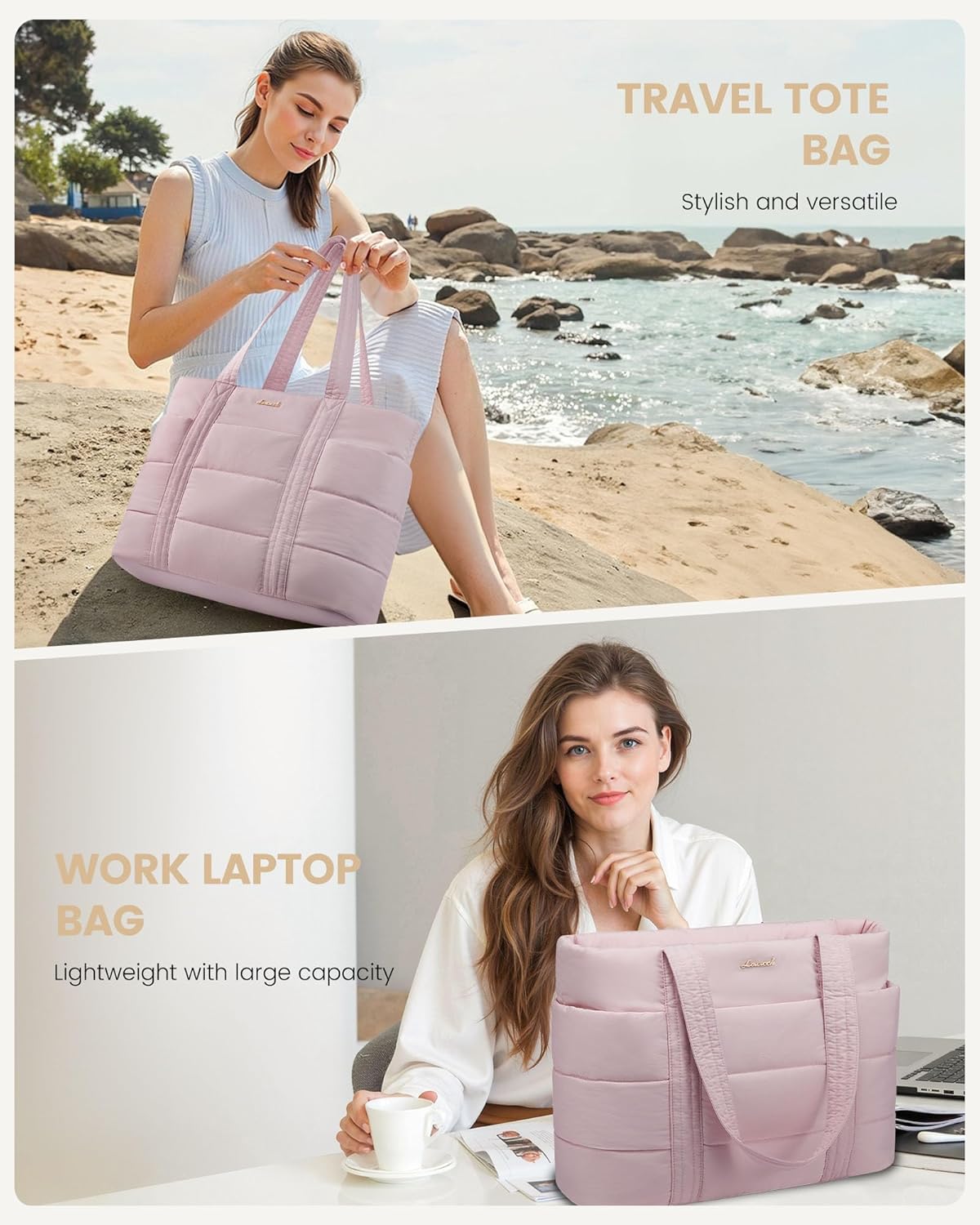 Large Puffer Work Tote Bag, 15.6" 17"