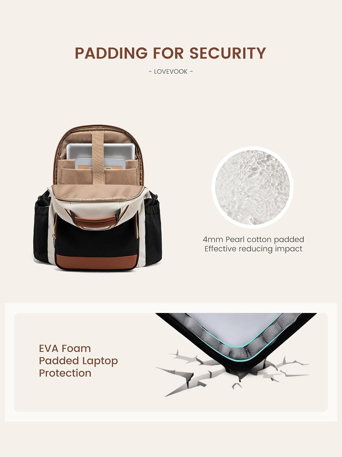 backpack laptop padding VBP100  Large Travel with USB Port, Waterproof, Expandable for Weeklong Trips Black ensuring a perfect fit VANGODDY Grove Padded Nylon School