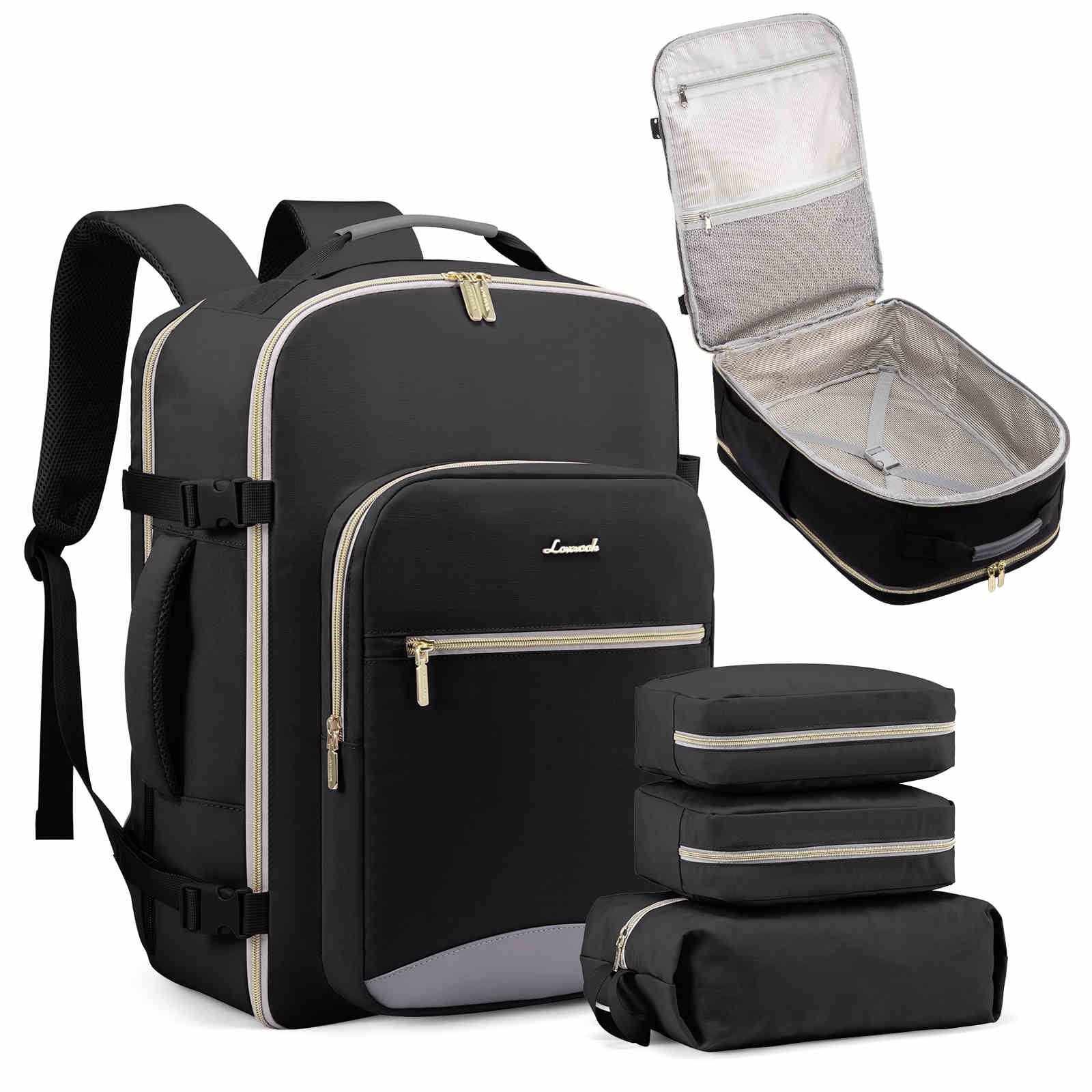 LOVEVOOK Travel Backpack, 40L Carry on Bag, with 3 Packing Cubes, Fit