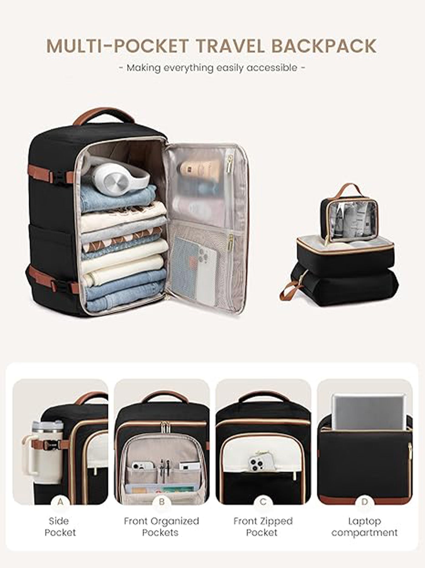 4Pcs Travel Backpack Bag 40L/50L