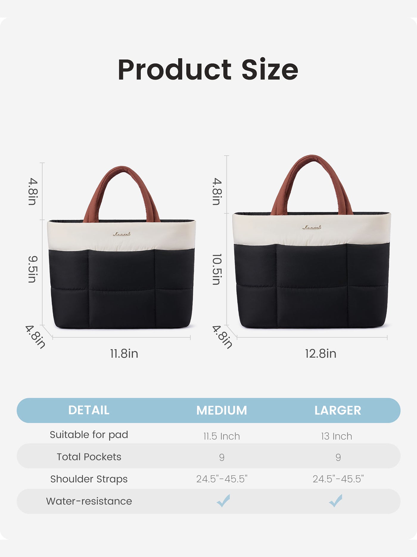 Puffer Tote Bags 11.8" 12.8"