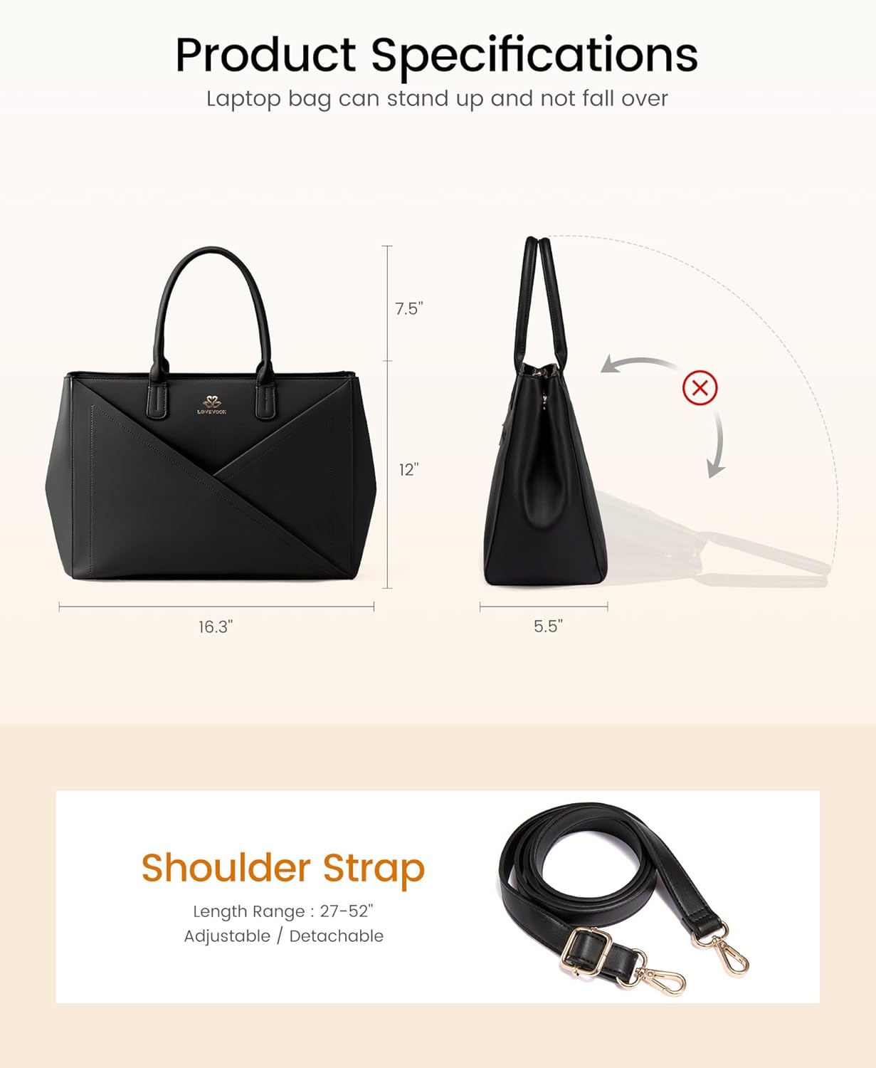 PU Leather Work Bag, 15.6" 17.3"