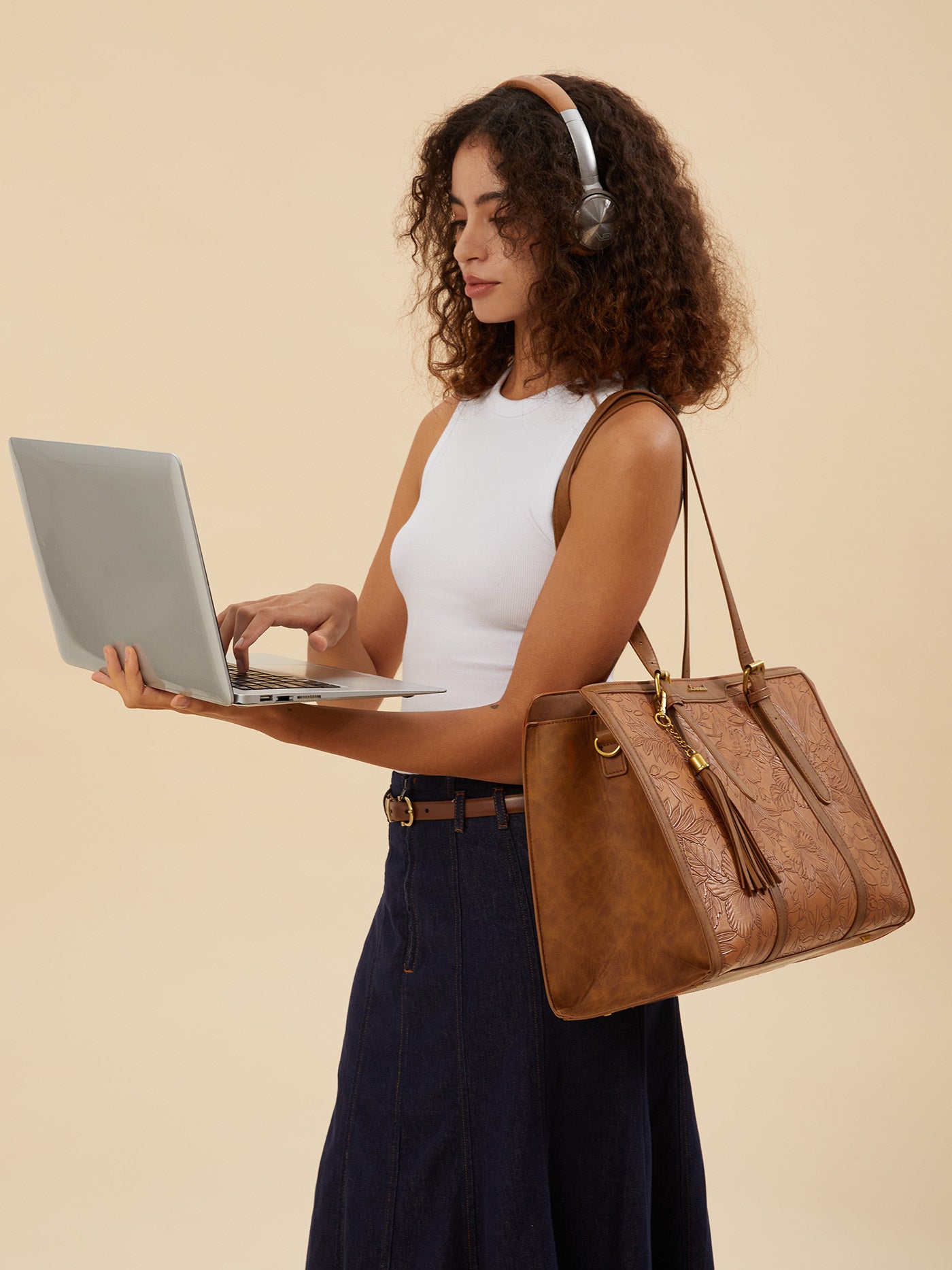 2Pcs Vintage Leather Laptop Tote, 15.6" 17.3"