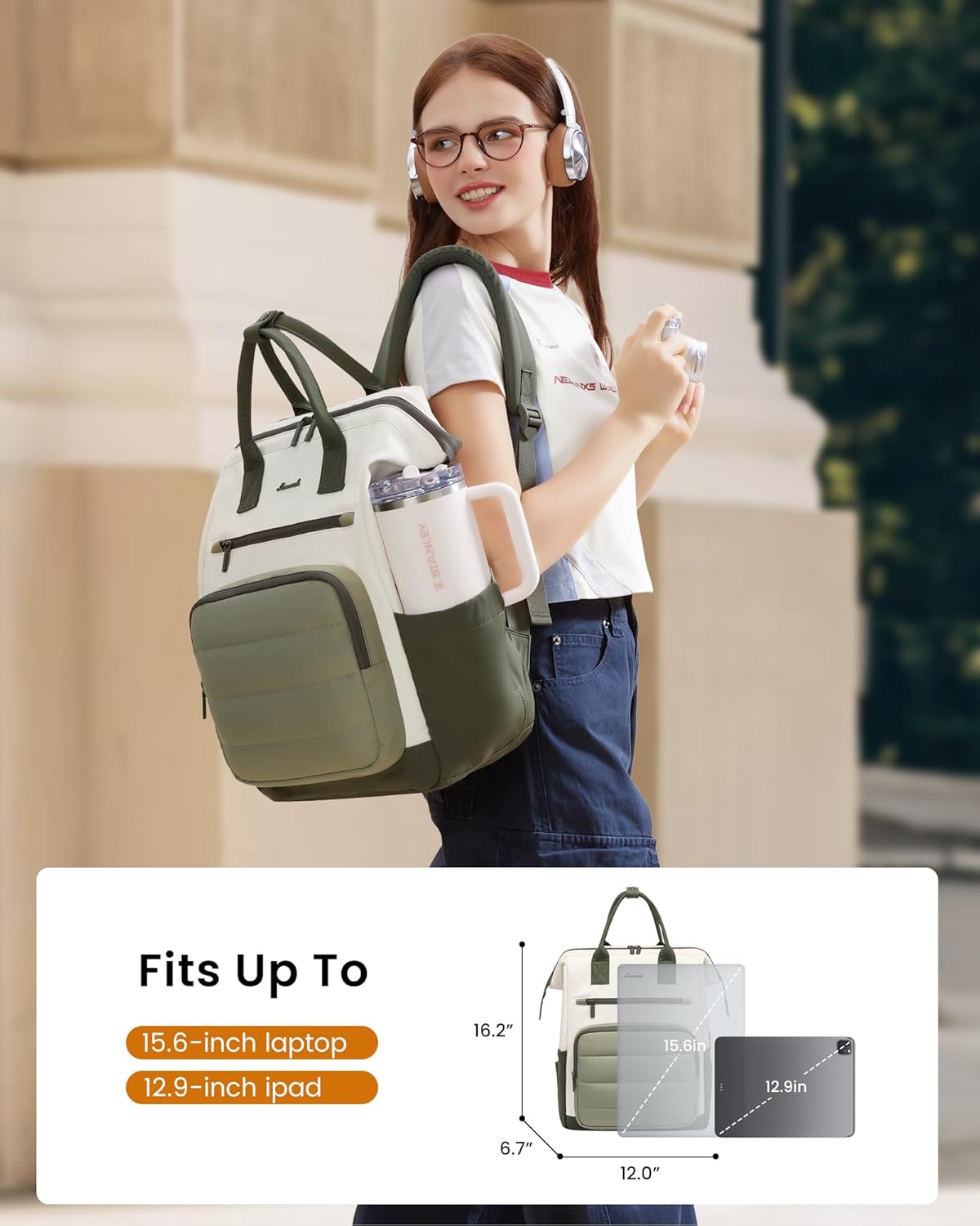 Aesthetic School Backpack For Teen Girl,15.6in Laptop Bookbag For