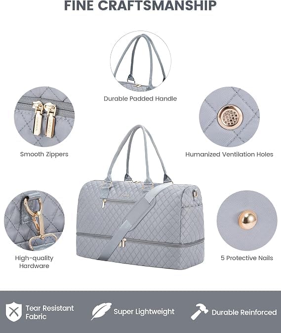 LOVEVOOK Travel Duffle Bag for Women, Weekender Overnight Bag with Shoe Compartment, Carry on Bag with Toiletry Bag, Gym Duffel Bag with Wet Pocket, Hospital Bags for Labor and Delivery 3 Pcs Set