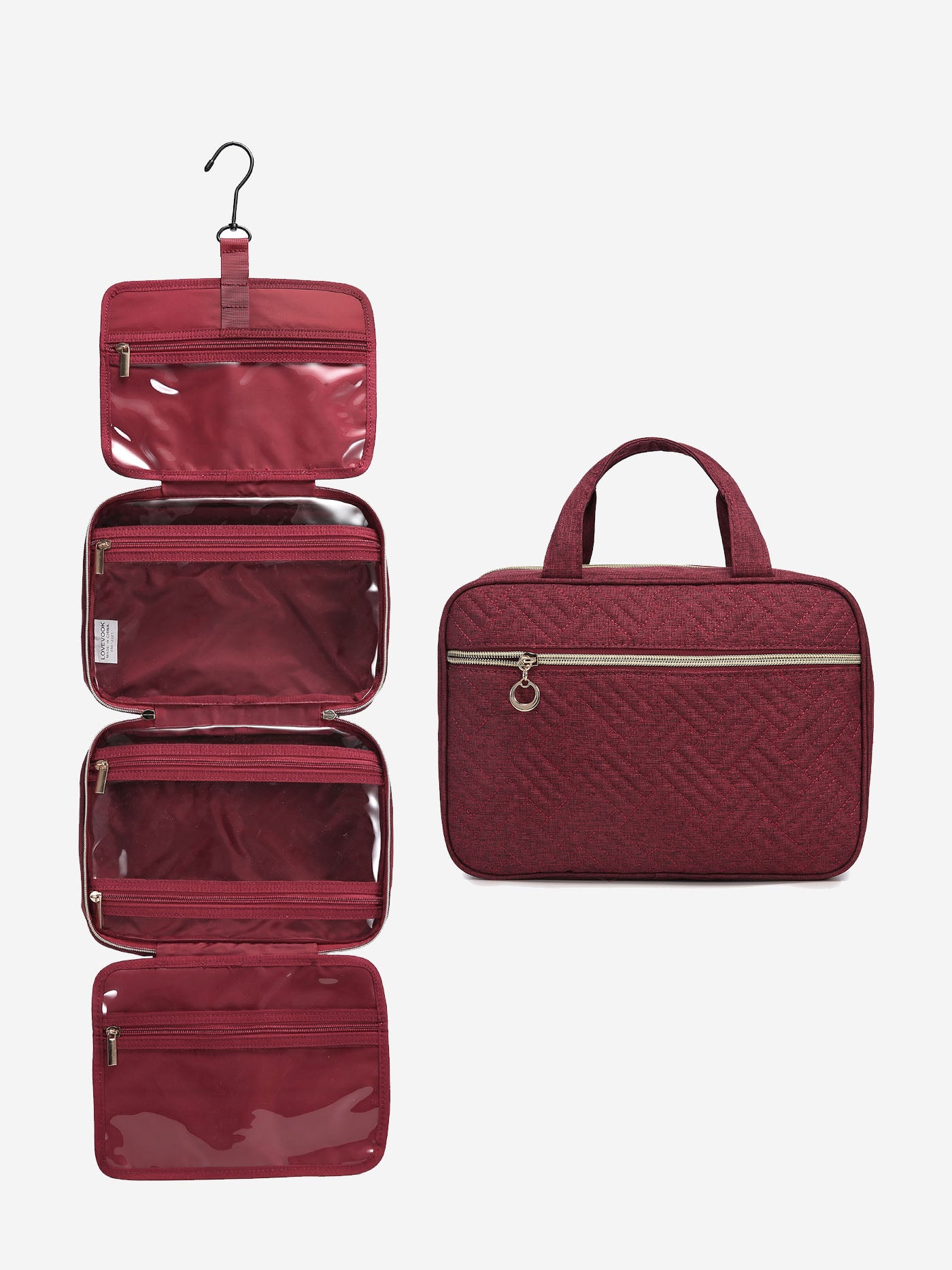 brookwood traveler original hanging toiletry bag LOVEVOOK Hanging Toiletry Bag Medium with Waterproof Fabric and 360° Rotatable Hook, Burgundy / Medium