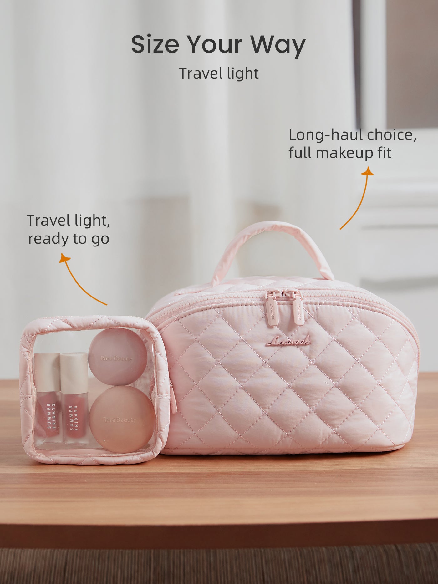 LOVEVOOK 2Pcs Travel Makeup Bag Small and Large Waterproof with 5