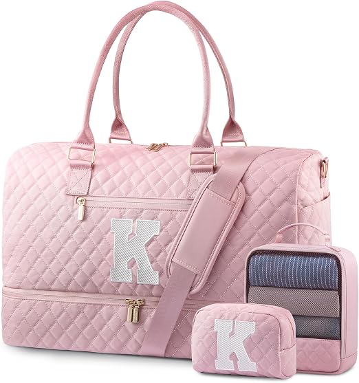 LOVEVOOK Travel Duffle Bag for Women, Weekender Overnight Bag with Shoe Compartment, Carry on Bag with Toiletry Bag, Gym Duffel Bag with Wet Pocket, Hospital Bags for Labor and Delivery 3 Pcs Set