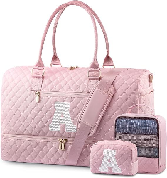 LOVEVOOK Travel Duffle Bag for Women, Weekender Overnight Bag with Shoe Compartment, Carry on Bag with Toiletry Bag, Gym Duffel Bag with Wet Pocket, Hospital Bags for Labor and Delivery 3 Pcs Set