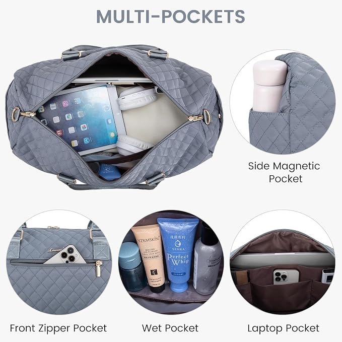 LOVEVOOK Travel Duffle Bag for Women, Weekender Overnight Bag with Shoe Compartment, Carry on Bag with Toiletry Bag, Gym Duffel Bag with Wet Pocket, Hospital Bags for Labor and Delivery 3 Pcs Set