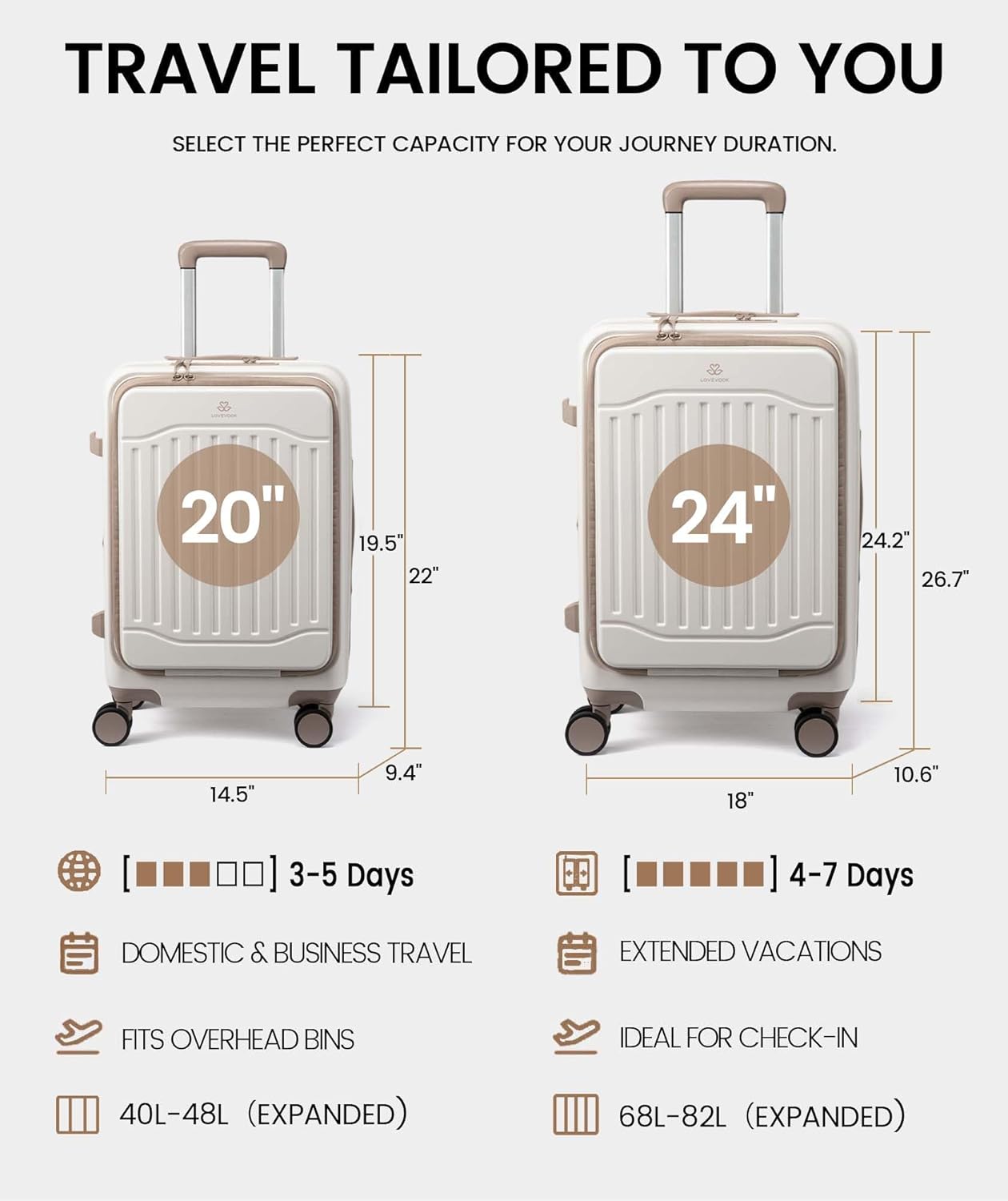 Carry On Suitcases with Wheels, 20" 24" (US Only)
