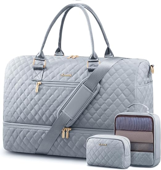 LOVEVOOK Travel Duffle Bag for Women, Weekender Overnight Bag with Shoe Compartment, Carry on Bag with Toiletry Bag, Gym Duffel Bag with Wet Pocket, Hospital Bags for Labor and Delivery 3 Pcs Set