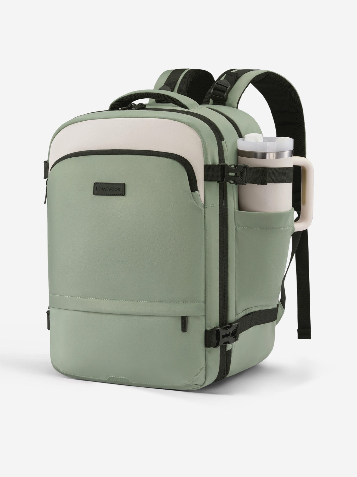 LOVEVOOK Expandable Travel Backpack 45L-55L, Fits 17.3 Inch Laptops, TSA-Friendly Carry-On, Green / 55L