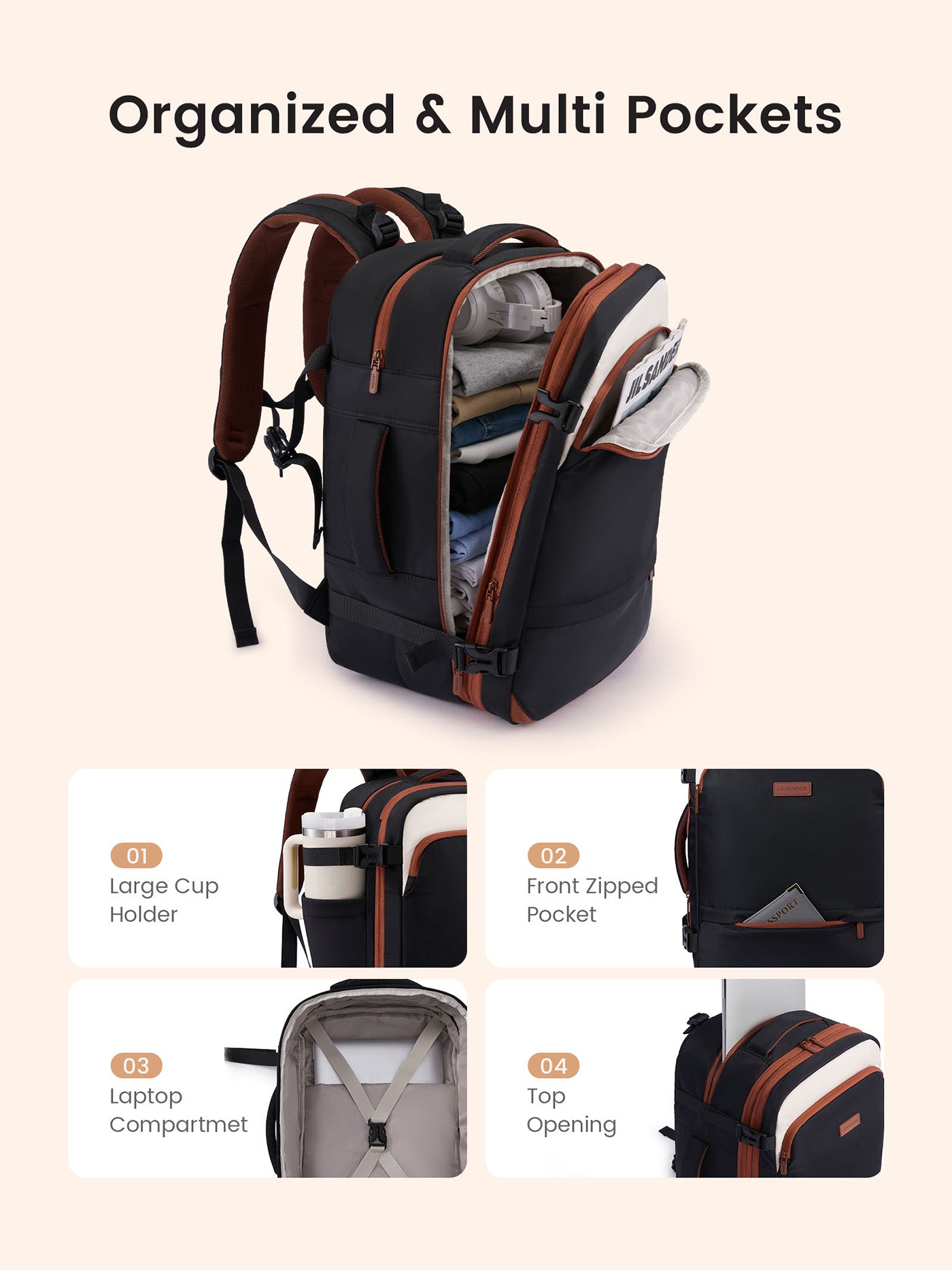 LOVEVOOK Expandable Travel Backpack 45L-55L, Fits 17.3 Inch Laptops, TSA-Friendly Carry-On