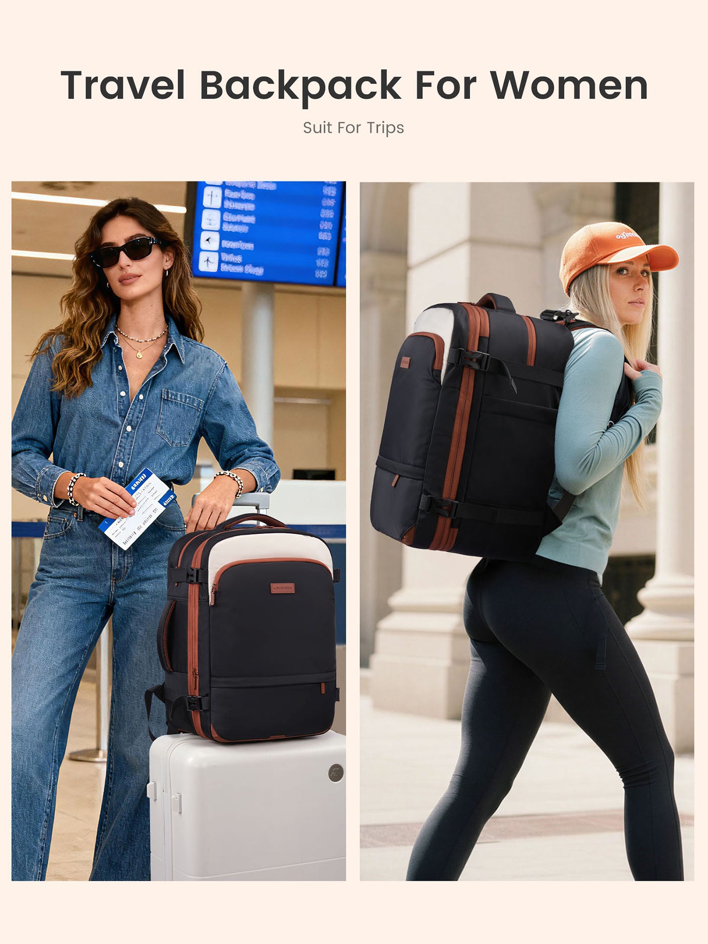 LOVEVOOK Expandable Travel Backpack 45L-55L, Fits 17.3 Inch Laptops, TSA-Friendly Carry-On