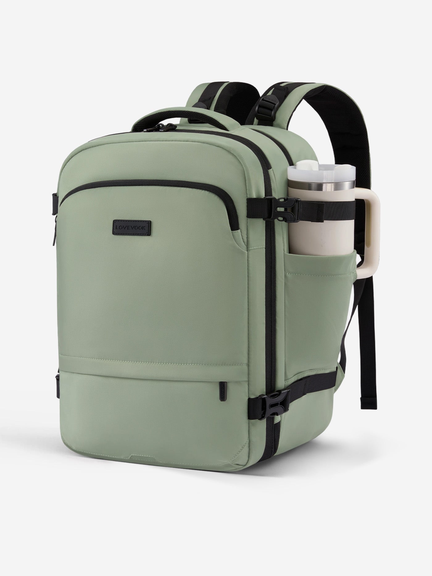 LOVEVOOK Expandable Travel Backpack 45L-55L, Fits 17.3 Inch Laptops, TSA-Friendly Carry-On, Green / 55L