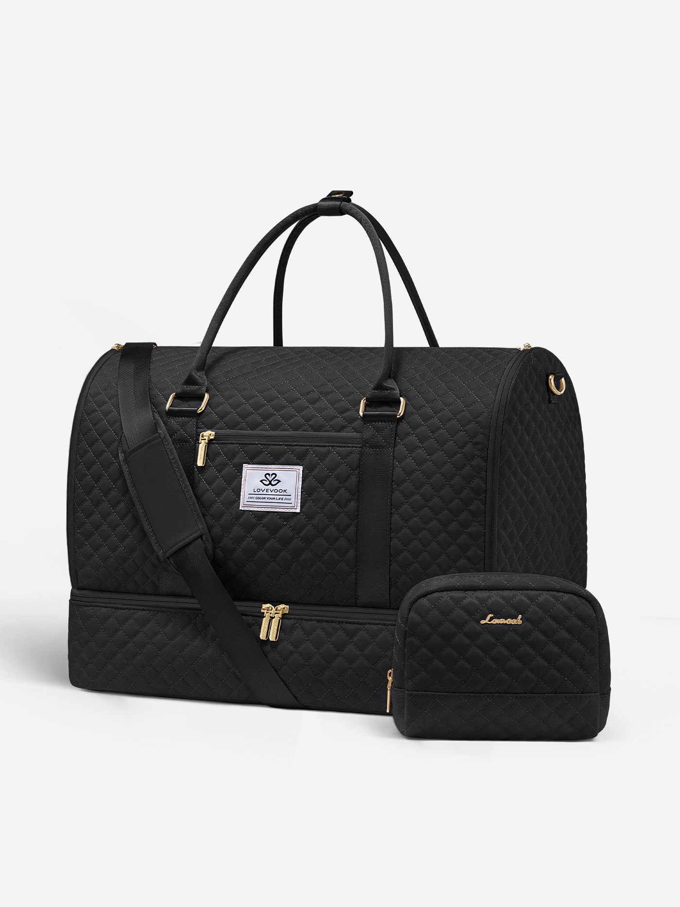 LOVEVOOK 53L Convertible Garment Duffel Bag with Shoe Compartment and Toiletry Bag, Black