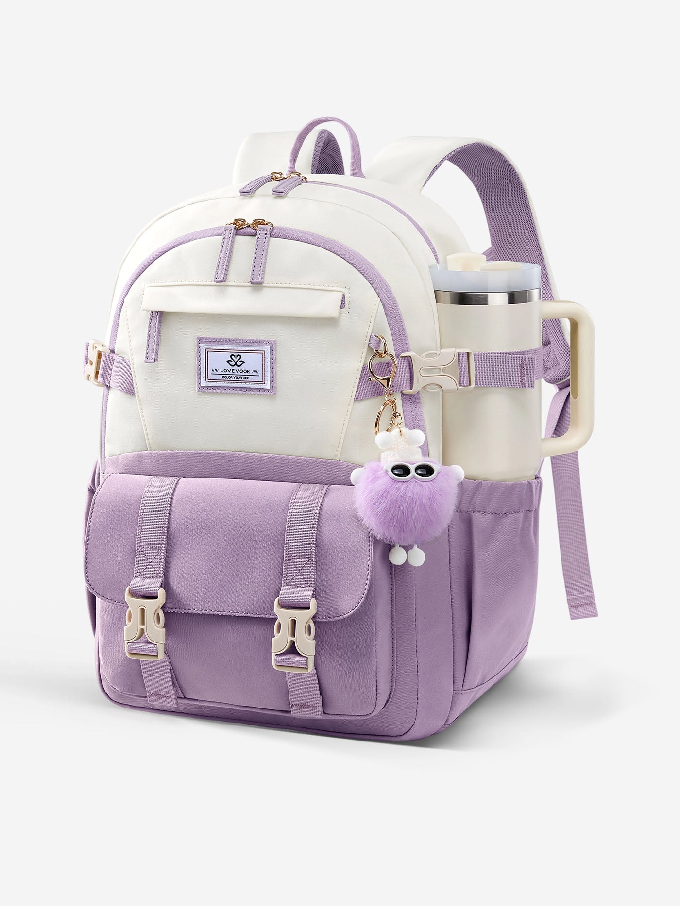 Kawaii Ribbon Backpack with Fur Ball 15.6\