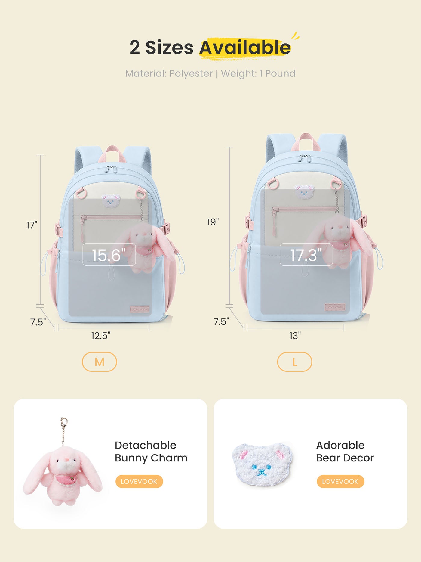 LOVEVOOK Cute School Backpack 15.6" 17.3"，5726 5726