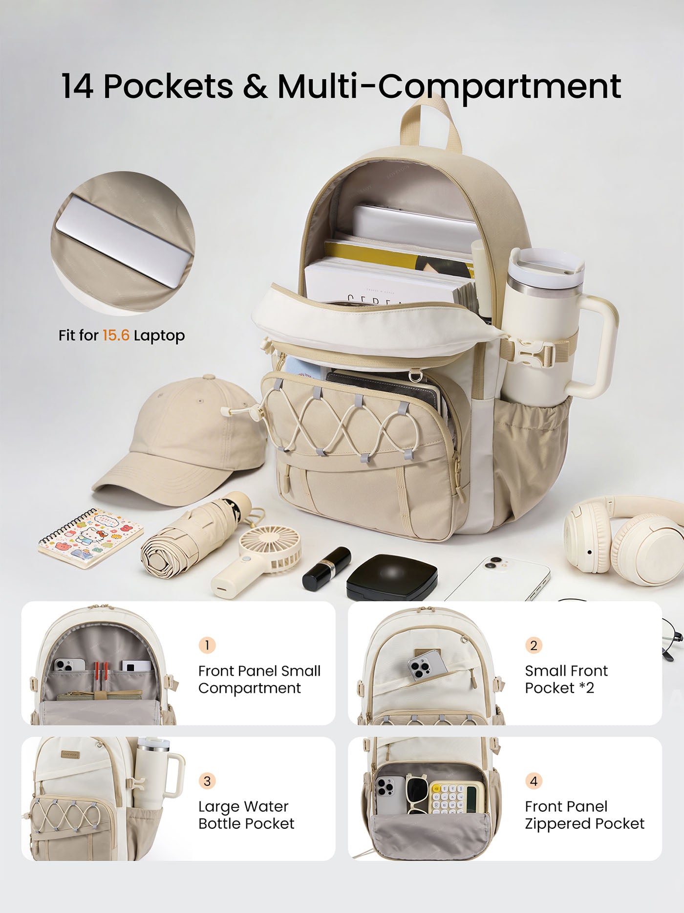 LOVEVOOK Cute School Backpack, Fits 15.6-17.3 Inch Laptops, Waterproof & Lightweight